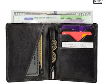 Leather Wallet Organizer: RFID Blocking Billfold with Coin Zip