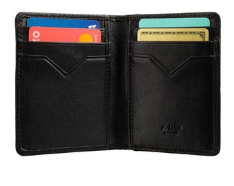 Black Leather RFID Blocking Wallet: Slim Bifold Card Holder