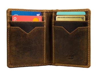 RFID Leather Card Wallet: Raw Tan Small Upright Design