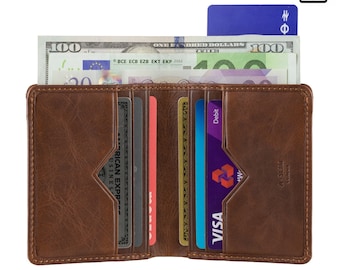 Mens Luxury Leather Slim Wallet: RFID Blocking, Tap&Go