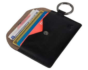 Minimalist Leather Keyring Card Wallet: Slim Coin Pouch