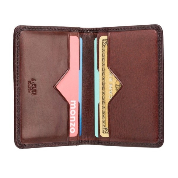 Petit porte-cartes en cuir - Portefeuille fin à deux volets - Portefeuille porte-cartes compact - Portefeuille porte-cartes de crédit minimaliste RFID - Cadeau portefeuille pour homme