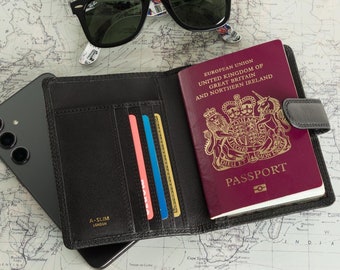 Black RFID Leather Passport Holder: Gokaku Travel Wallet