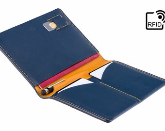 Luxury RFID Leather Passport Holder / Travel wallet - Blue/Yellow - A-SLIM - Hoshi - Passport Cover - Passport Wallet - Case for Passport