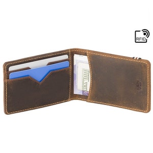 Kompaktes RFID Portemonnaie mit Gummiband - Kleines Leder Portemonnaie - RFID Leder Kartenbörse - Slim Mans Portemonnaie - A-SLIM Kihaku Raw Tan