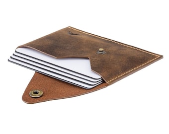 Minimalist Leather Business Card Holder: Slim Button-Close Wallet