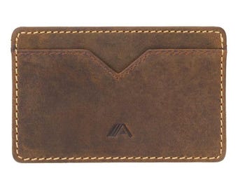 Minimalist Raw Tan Leather Card Holder: A-SLIM Nano Yaiba