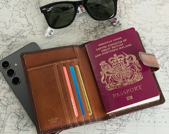 Passport Holder/Cover & Travel Wallet | Traveler's Luxury Leather | Gokaku by A-SLIM (Burnished Tan)