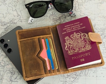 Funda de cuero para pasaporte / Funda para pasaporte de viaje / Gokaku de A-SLIM (bronceado)