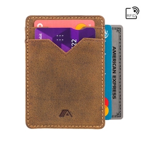Cartera de titular de tarjeta de cuero vertical / Cartera de tarjeta de crédito RFID / Titular de tarjeta de cuero hecho a mano de bronceado crudo / Cartera pequeña para hombre / A-SLIM Jimi