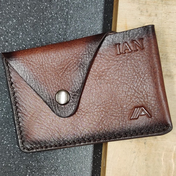 Personalised Leather Business Card Holder - Custom Corporate Gifts - Embossed Initials - Minimalist Card Holder Wallet