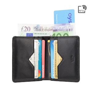 Cartera negra con RFID (la ranura trasera se puede escanear, lo que permite pagos) - Cartera de cuero plegable - A-SLIM Chikara - Carteras de cuero negro para hombres