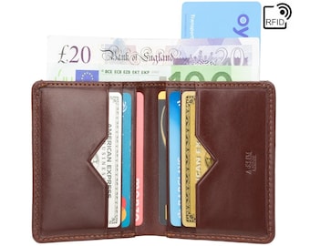 Brown Leather Billfold Wallet: RFID Blocking, 9 Card Slots