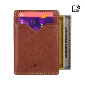 RFID kaarthouder heren - slanke leren kaartportemonnee - RFID-kaarthouder portemonnee heren - rechtopstaande kaartportemonnee - dunne portemonnee - dunne portemonnee