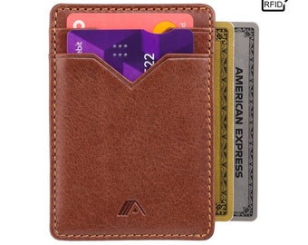 Slim Leather RFID Card Holder Wallet: Handmade Full Grain