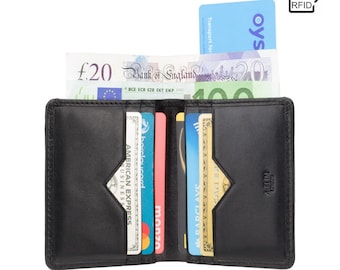 Black Wallet With RFID (Back Slot Is Scannable, Allowing Payments) - Bifold Leather Wallet - A-SLIM Chikara - Black Leather Wallets For Men