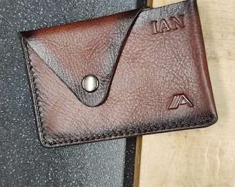 Personalized Leather Business Card Holder: Minimalist Embossed Wallet
