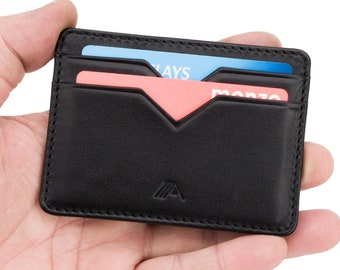 Black Leather Card Holder Wallet: Slim Minimalist Design
