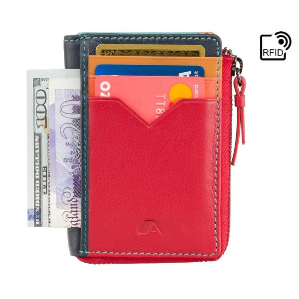 Small Womens Wallet | Ladies Leather Card Holder / Coin Purse - Mini Purse For Cards, Coins & Cash With 2 Sided Zip - Iro [RFID Blocking]