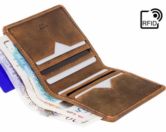 Billfold Cash and Card Wallet - Distressed Leather Mens Wallet - RFID Blocking Protection Slim Wallet