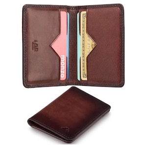 Schlanke Leder Kartenhülle - Doku Bifold Kartenhalter - RFID Blocking Kleine Brieftasche