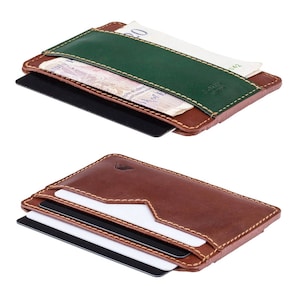 Schlanke Minimalistische Lederbrieftasche für Karten + gefaltetes Bargeld / Skinny Front Pocket Wallet / Dünne handgefertigte Lederkartenbrieftasche aus echtem Leder