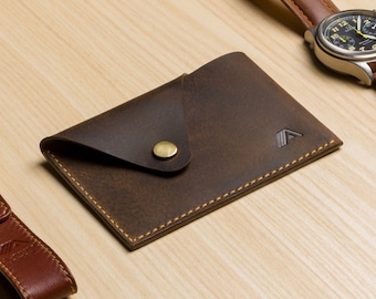 Personalized Leather Business Card Holder: Embossed Minimalist Wallet