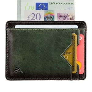Groene portemonnee kaarthouder - RFID-kaarthouder - slanke leren creditcardhouder - minimalistische creditcardhouder - kaarthouder heren