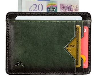 Tarjetero verde - Tarjetero RFID - Tarjetero fino de cuero - Tarjetero minimalista - Tarjetero para hombre