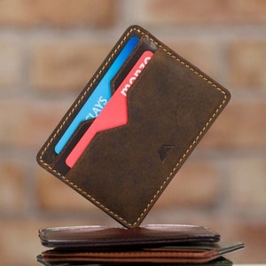 Slim Leather Card Holder Minimalist Credit Card Holder Wallet Thin Real Leather Small Card Wallet Stylish Card Holder Wallet Raw Tan image 9