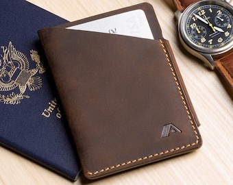 Minimalist Upright Card Holder - Slim Leather Card Wallet - Vertical Thin Card Sleeve - Compact Front Pocket Wallet - Leather Card Sleeve