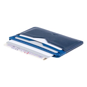 Tarjetero de piel azul marino y azul - Tarjetero minimalista compacto - Tarjetero fino de piel premium - Tarjetero hecho a mano