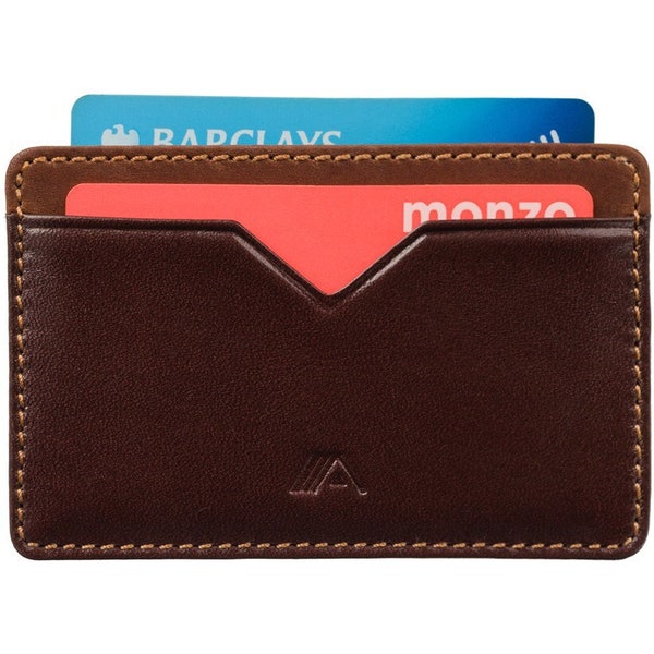Compact Credit Card Wallet - Super Slim Wallet - Leather Card Holder - 2 Card Slots + Central Pocket - Brown & Tan - A-SLIM Nano Yaiba