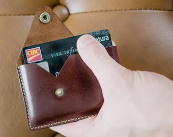 Minimalist Leather Business Card Holder - Mahogany Brown