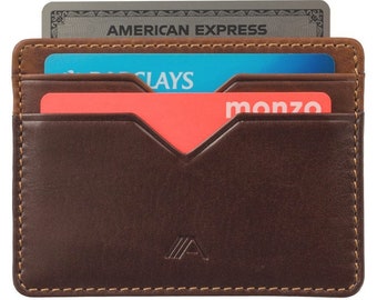 Titular de tarjeta delgada cuero marrón/bronceado - cartera de tarjeta delgada - cartera de titular de tarjeta de cuero minimalista - cartera de titular de tarjeta de bolsillo delantero - caja de tarjeta