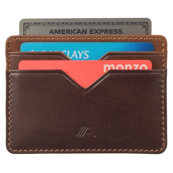Brown Mens Slim Leather Card Holder - Slim Card Wallet - Minimal Leather Cardholder Wallet - Card Holder Handmade Leather - Card Wallet