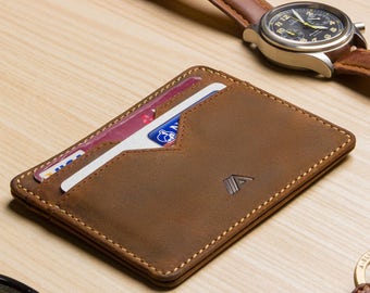 Super Slim Leather Card Holder / Card Wallet - A-SLIM - RAW TAN - Yaiba - Credit Card Wallet - Cardholder - Card Case - Front Pocket Wallet