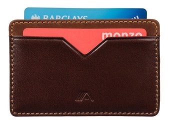 A-SLIM Nano Yaiba Leather Card Holder: Compact Brown Wallet