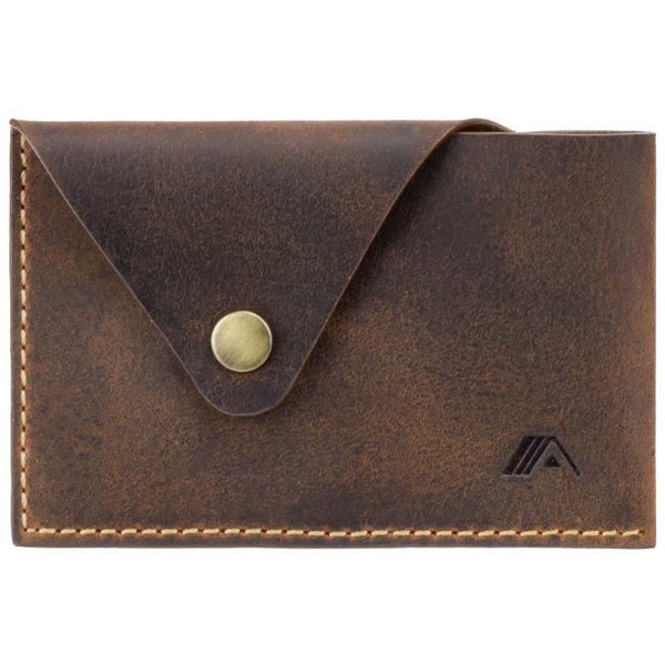 Leather Business Card Holder - Business Card Case - Minimalist Card Holder - Slim Business Cardholder Wallet - Button Close Card Case