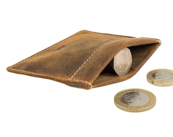 Handmade Leather Coin Pouch: Snap Close Tan Coin Holder