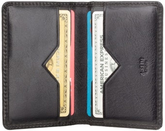 Black Credit Card Wallet - Small Bifold Leather Cardholder Wallet - Leather Credit Card Holder - Slim Men's Leather Wallet