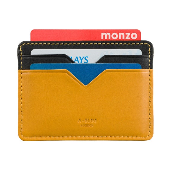 Yellow Black Credit Card Holder Wallet Credit Card Case Mens Leather Card Holder Many Colours Available Slim Card Wallet Etsy Ireland