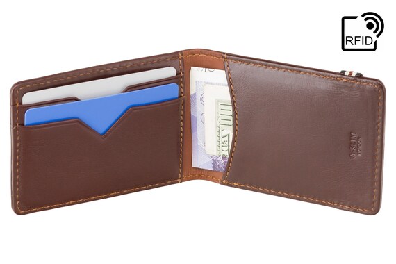 NERO Leather Wallet Card Holder Minimalist Wallet Compact Slim RFID Blocking