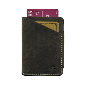 Grünes Leder-Kreditkartenfach mit 2 Steckplätzen - Minimalistisches Kartenetui - Brieftasche mit Vordertasche