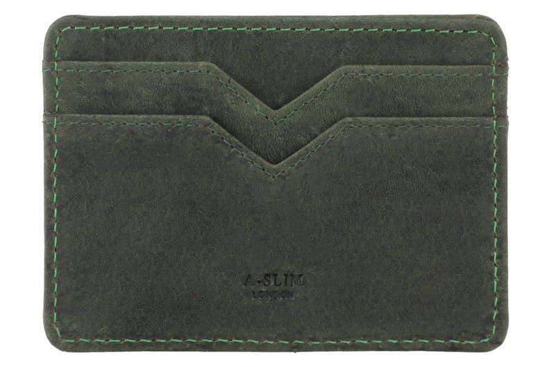 Raw Green Card Holder Leather Credit Card Wallet Front Etsy