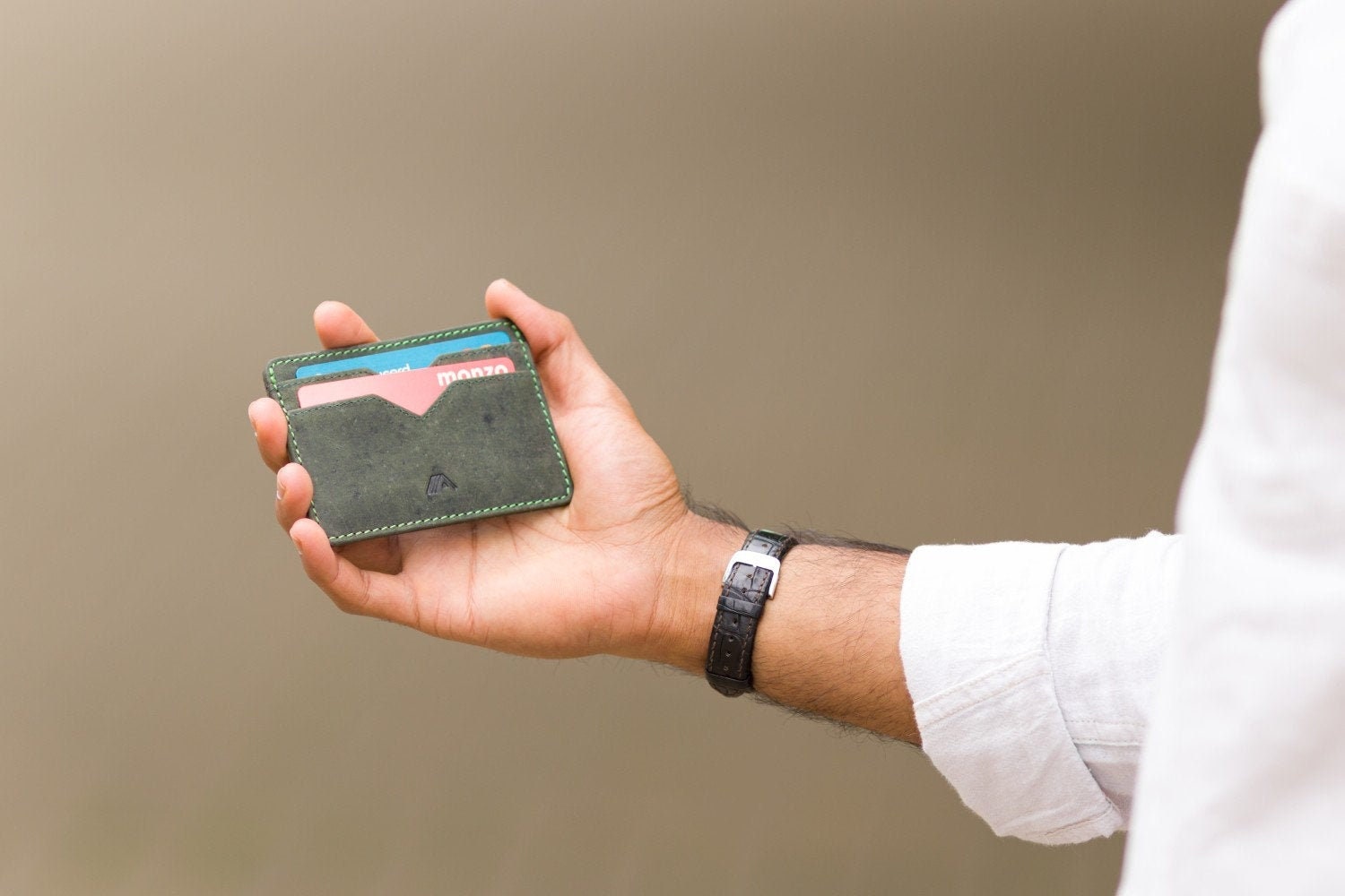 Raw Green Card Holder Leather Credit Card Wallet Front Etsy