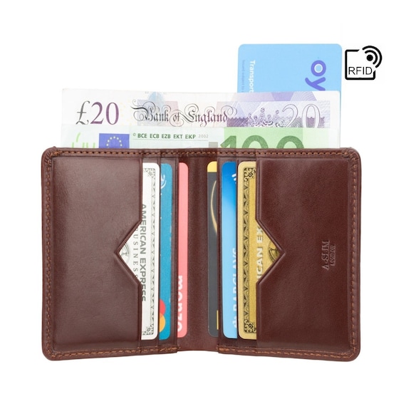 Mens Slim LEATHER Tabbed Credit Card Holder Wallet By Golunski Tan & Black