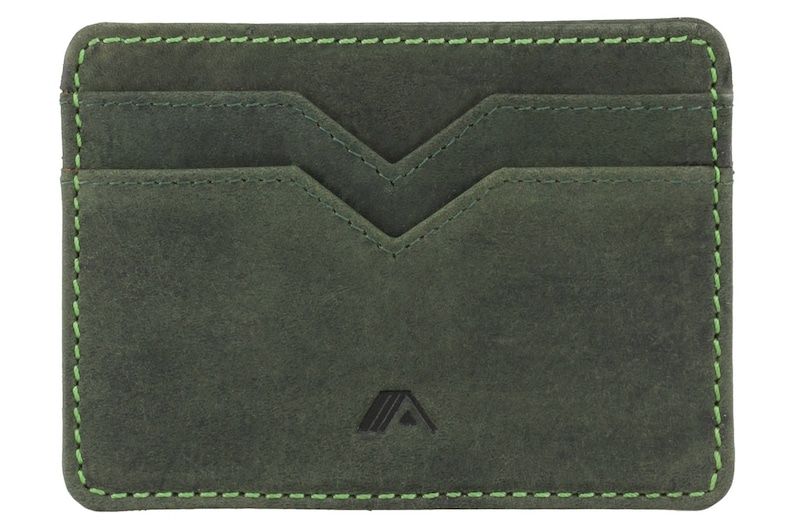 Green Leather Bank Card Holder Compact Double Sided Card Wallet Holder Minimalist Credit Cardholder 5 Card Slots A-SLIM Yaiba image 4