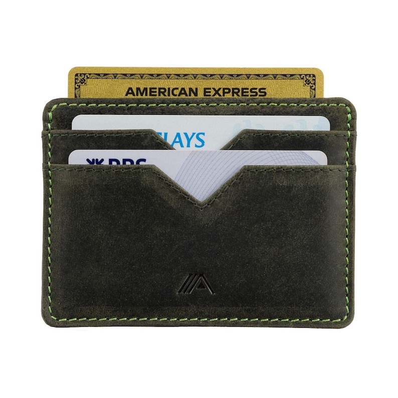 Green Leather Bank Card Holder Compact Double Sided Card Wallet Holder Minimalist Credit Cardholder 5 Card Slots A-SLIM Yaiba image 2