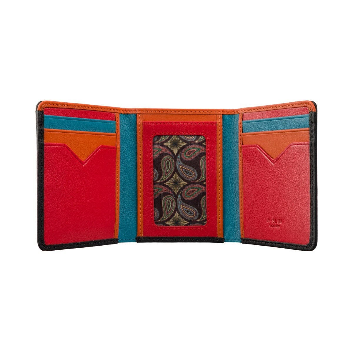 Trifold Wallet For Cards & Cash With Central ID Window - Leather Folding Wallet (Rainbow)